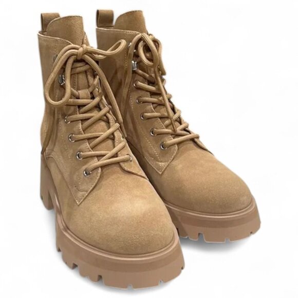 Marc Fisher Ltd Womens Beige Lug Sole Comfort Lucien Round Toe Block Heel Lace-u - Picture 1 of 6